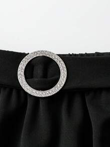 SHEIN Clasi 大码女式优雅休闲 A 字型中长裙，带腰部装饰 - 黑色 - 查看 4