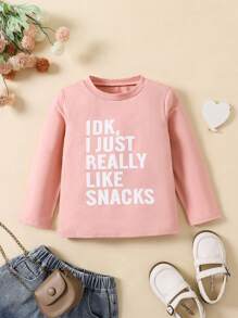 女童休闲字母印花圆领长袖 T 恤，春/秋/冬 - 紅色 - 查看 1