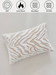 2 件驼色斑马条纹羊羔绒枕套，简约现代涤纶毛绒舒适保暖枕套，适合秋冬季 - 卡其色 - 查看 2