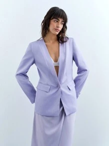 Maija Chaqueta blazer de punto con cuello en V profundo en color morado, de uso casual, para otoño/invierno