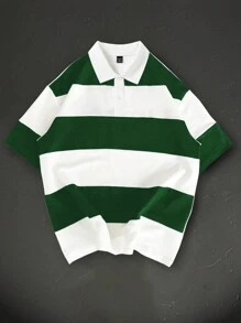 Manfinity Homme Polo a maniche corte casual e ampia, con stampa a righe, per uomo, idea regalo per ragazzo, adatta a tutte le stagioni