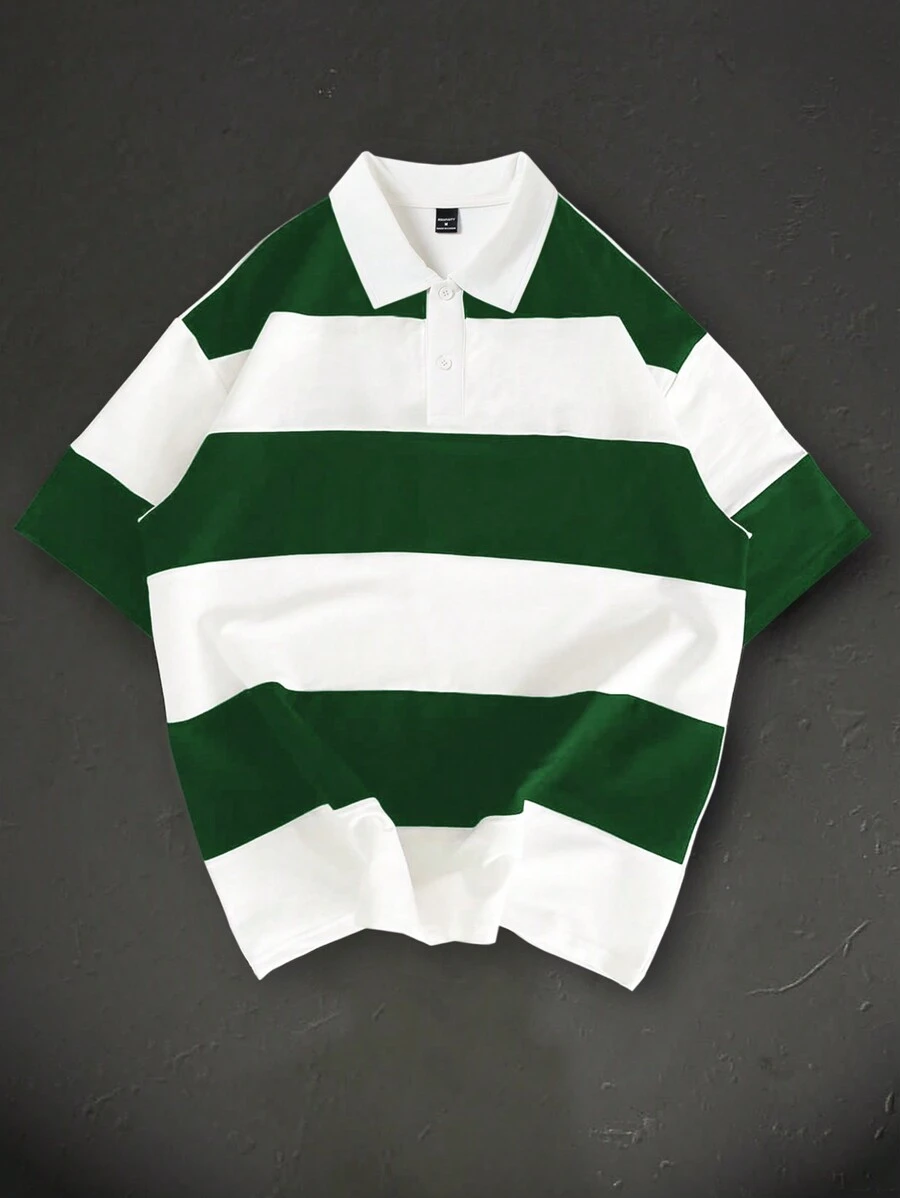 Manfinity Homme Polo a maniche corte casual e ampia, con stampa a righe, per uomo, idea regalo per ragazzo, adatta a tutte le stagioni