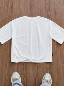 SWAVVY Áo thun nam ngắn hình hộp màu trắng in họa tiết báo cỡ chuẩn, mùa hè - trắng - Xem 2