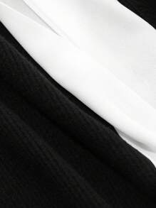 FRIFUL Women's Bow Knot Color-Block Splicing Stand Collar Long Sleeve Simple Casual Sweater Dress,Fall Women Clothes - Black - View 7