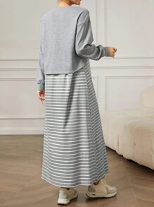 Mulvari Áo nỉ in chữ cổ tròn dài tay đơn giản cho nữ mặc hàng ngày - Xám - Xem 6