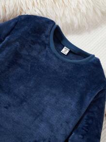 2pcs/Set Tween Boy Minimalist Flannel Long Pants And Long Sleeve Casual Comfortable Sleepwear - Multicolor - View 6