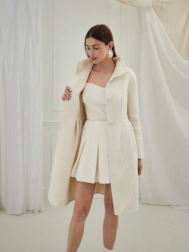 Women's Solid Color Front Button Closure Elegant Long Sleeve Overcoat, Fall/Winter,Warm Clothes,Winter Women Coat,Christmas Women Clothes,New Years Coat