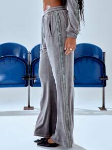 MUSERA Pantalon large en velours à cordon de serrage, chic élégant pour les vacances d'été et l'aéroport - Gris - Voir 4