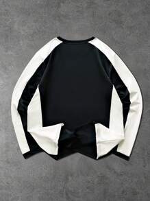 Manfinity EMRG Men's Casual Number Graphic Colorblock Round Neck Long Sleeve T-Shirt, Autumn - Black and White - View 2