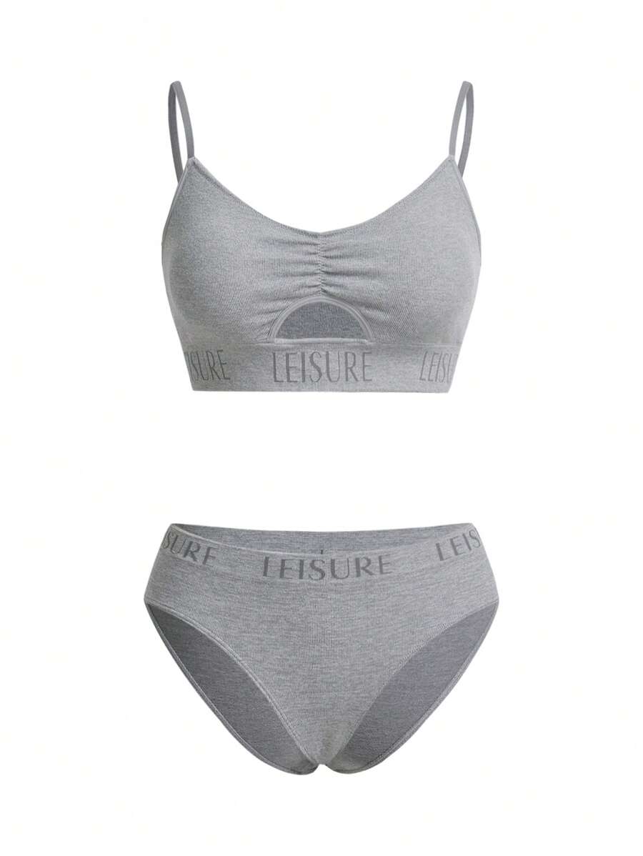 Ocili Nahtloses Damen Lingerie Set mit Buchstaben Muster, gerafftem, ausgeschnittenem Design für den Alltag - Hellgrau - Übersicht 1