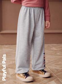 SHEIN 1 件装男童字母印花运动裤，可爱/复古/休闲/居家/外出，秋冬季 - 灰色 - 查看 3