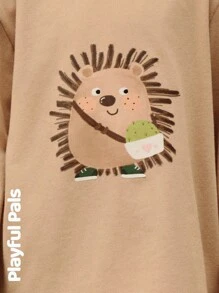 SHEIN 2 件套年轻男孩套装趣味刺猬印花 T 恤和裤子可爱/复古/休闲/家居/户外冬季/秋季服装 - 彩色 - 查看 6