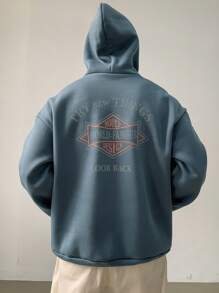 DAZY Sudadera con capucha de ajuste holgado y manga larga con estampado de letras para hombres, informal para otoño