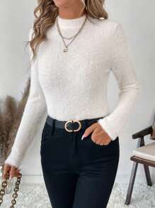 SHEIN Clasi Women's Fluffy Fluffy Sweatshirt, Thick Fleece Fabric - White - View 6