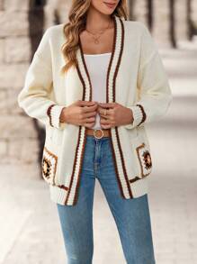 EMERY ROSE 女士钩针花卉贴花落肩开衫 - 杏色 - 查看 3