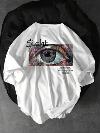 Manfinity EMRG Men Summer Eye Printed Slogan Graphic Round Neck Short Sleeve Casual T-Shirt, Boyfriend Gift, For Going Out, Streetwear Shirt, Y2k Shirt, Men's Graphic Tee