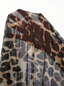 Snug Zone 豹紋印花後背十字交叉蕾絲邊網紗吊帶休閒連體褲 - 摩卡棕 - 查看 8