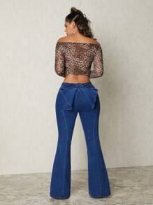 SHEIN SXY Quần Jeans Ống Loe Nữ Đính Nơ Quyến Rũ & Quyến Rũ - Màu xanh lam - Xem 1