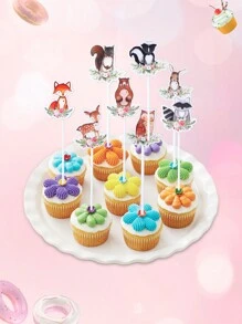24 件林地生物主题纸杯蛋糕装饰精选森林丛林动物蛋糕装饰品适用于派对生日派对情人节、情人节婚礼、生日 - 彩色 - 查看 2