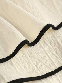 SHEIN Girlism Teen Girl Beige Textured Long Flare Sleeve Dress, Elegant Vintage Long Sleeve Dress, Ruffle Hem Textured Dress - Apricot - View 3