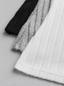 SHEIN LUNE 3pcs/Set Women Casual Solid Color Fuzzy Ribbed High Neck Sleeveless Top - Multicolor - View 3