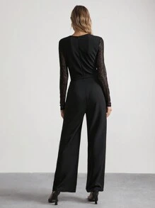 SHEIN Clasi 秋冬黑色不对称领口长袖连体裤，修身版型，适合女性新年夜装 - 黑色 - 查看 2
