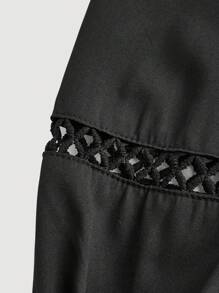 SHEIN MOD 复古浪漫蕾丝边白色女式长袖衬衫 - 黑色 - 查看 5