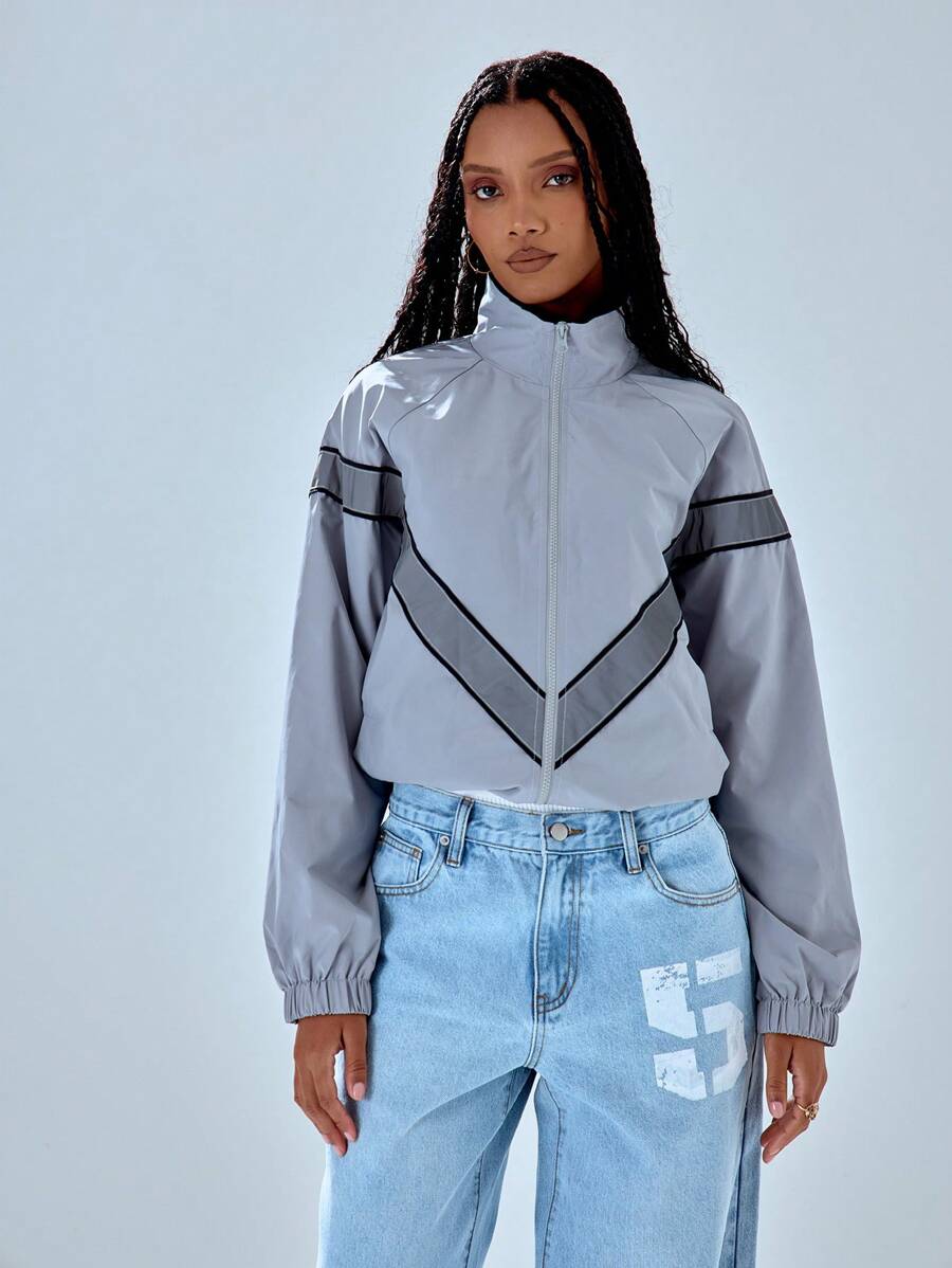 MUSERA Chaqueta deportiva de cuello alto con rayas para el invierno - Gris - Ver 1