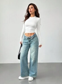 SHEIN PETITE Women's Three Pieces Round Neck Casual Tight-Fitting Solid Color Long-Sleeved T-Shirt Pullover Set Suitable For Spring, Autumn And Winter 3 Packs Topsmultipack Topspack Of Topsbasic Long Sleeve Topslong Sleeve Crop Tops - Multicolor - View 6