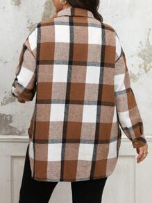 SHEIN LUNE Plus Size Plaid Pattern Flap Pocket Casual Jacket, Autumn/Winter - Multicolor - View 2