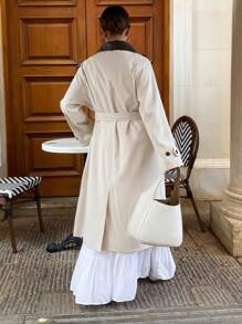 DAZY Women's Fashion Long Contrast Color Collar Trench Coat