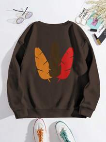 INAWLY Áo nỉ cổ tròn dài tay in họa tiết gà tây mừng lễ tạ ơn dành cho nữ, áo chui đầu thường ngày cho mùa thu/đông, áo ngày lễ - Cà phê nâu - Xem 2