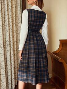 Vintamour Retro Classic Elegant Women's Pinafore Dress Sleeveless Plaid Dress With Flared Hem Valentine's Day Dresses For Women Elegant Business Casual Woman Church Clothes Women