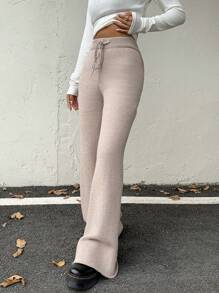 SHEIN Essnce Women's Solid Color Waist Tie Loose Fit Thermal Lined Sweater Pants, Casual, Autumn/Winter