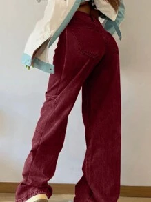 Boyfriend Style Patchwork Women Straight Leg Jeans Casual Spring - Red - View 5