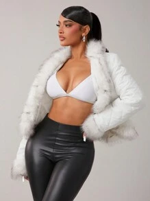 SHEIN SXY Pure White Fur Collar Thickened Bread Jacket