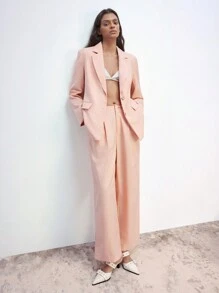 Maija Women's Apricot Turn-Down Collar Button Down Long Sleeve Suit Jacket With Padded Shoulders Front Pocket, Fashion Versatile For Casual, Commute, Valentine's Day Party - Pink - View 2