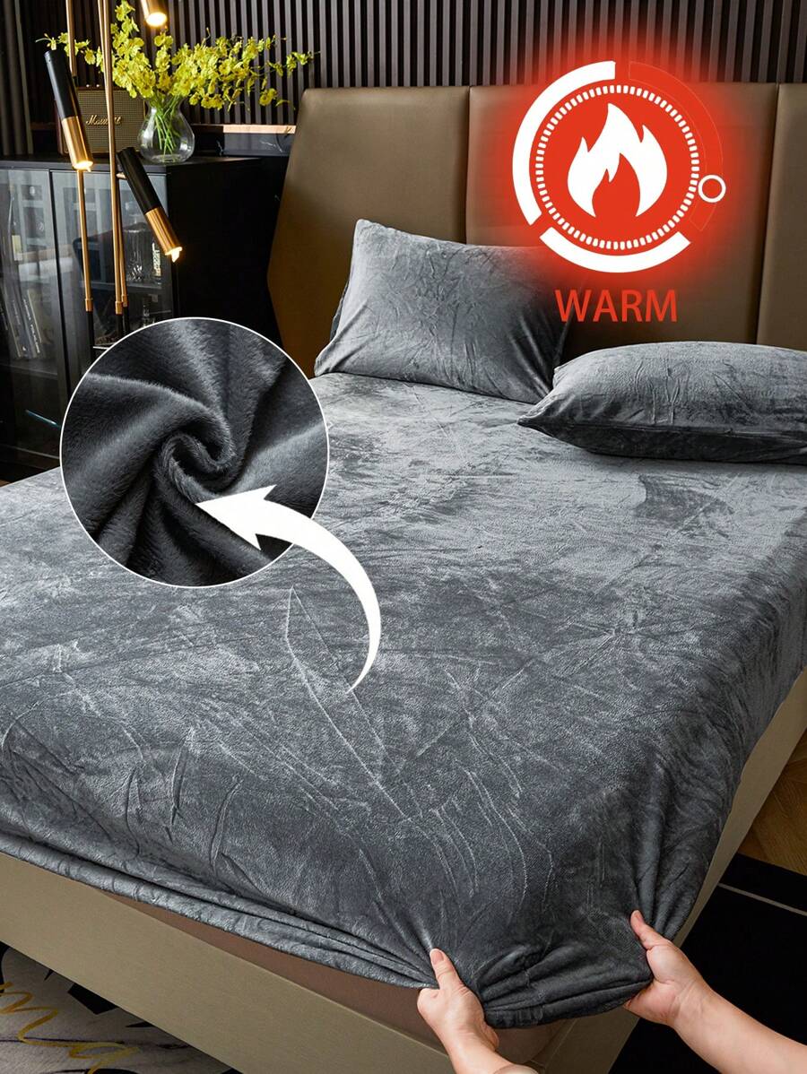 1 件灰色天鹅绒床笠温暖柔软纯色毛绒床笠特大号双人床尺寸，奢华超柔软舒适床单，带 11.8 英寸深口袋，适合秋冬和春季，无枕套宿舍床上用品返校床上用品