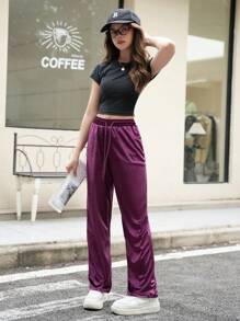 SHEIN Pantalones casuales elegantes de terciopelo para adolescentes, otoño/invierno 2024