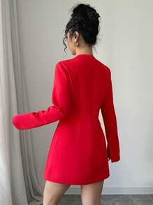 Selianne 女士高腰修身长袖A字圣诞派对连衣裙，酒红色女装 - 酒紅色 - 查看 2