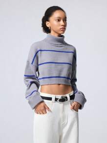 LYSMO Women's Striped Turtleneck Cropped Sweater, Casual Everyday Wear