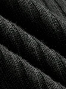 SHEIN EZwear Plus Size Winter Black Color Block Trim Dress - Black - View 4