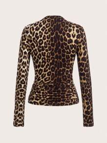 SHEIN Clasi 2pcs Women Leopard Print Mock Neck Versatile T-Shirts
