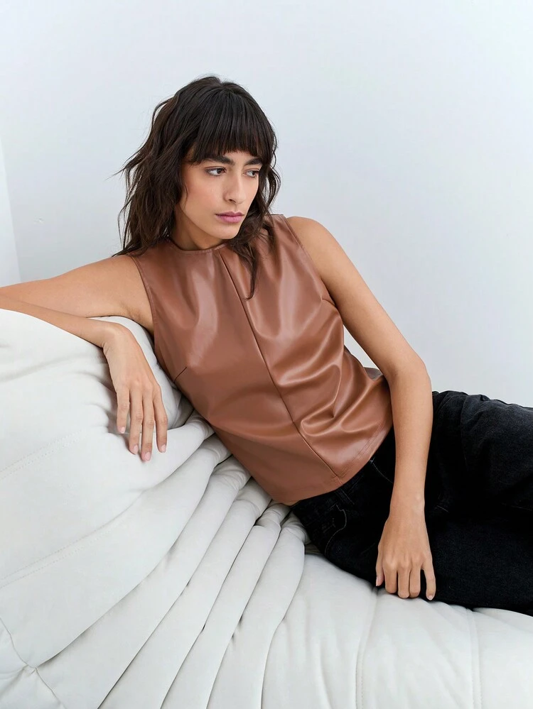 SHEIN Maija Parte superior de tirantes de poliuretano para mujer, versátil para uso diario