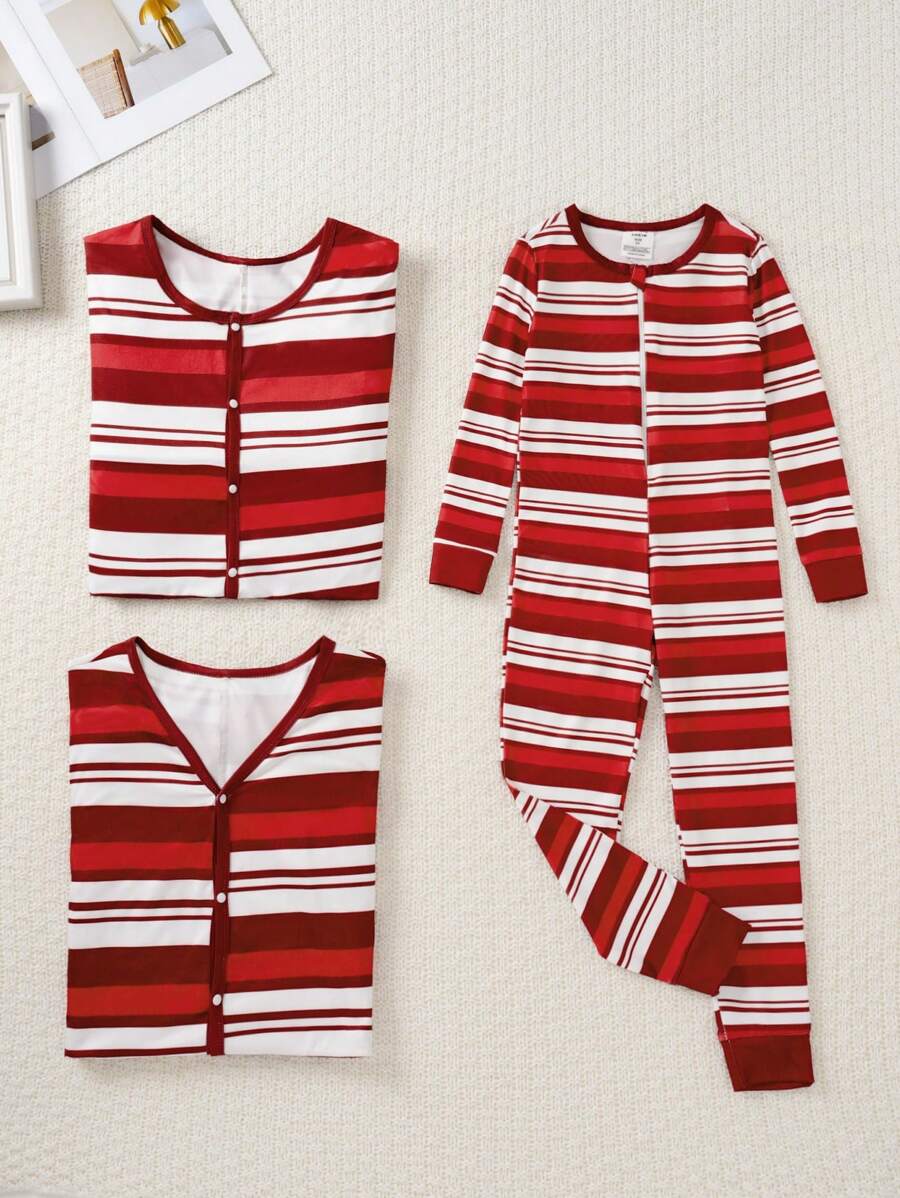 SHEIN Women Fair Isle Jumpsuit Long Sleeve & Pants Holiday Matching Family Pajamas - Red and White - View 1