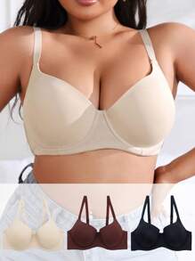 3 Stücke/Set Damen Große Größen Einfarbiger komfortabler kabelloser Sport Top