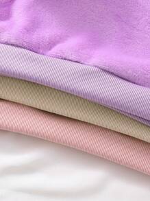 3pcs Girls Solid Color Hooded Long Sleeve Sweatshirt Set - Multicolor - View 3