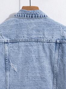 Manfinity Homme 男士长袖休闲纽扣牛仔夹克，适合秋季外出穿着 - 淺色水洗藍 - 查看 7