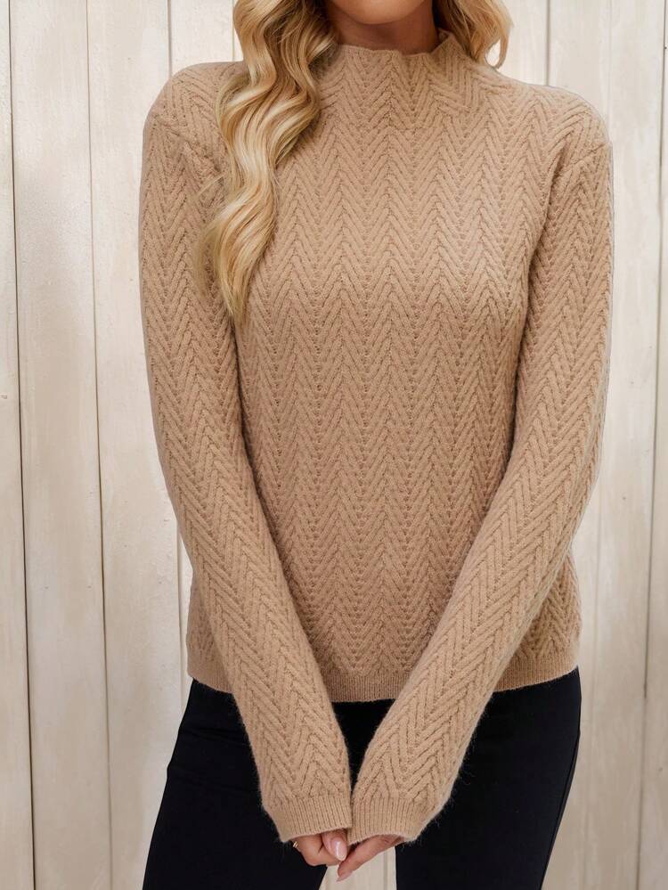 Versatile Elegant Versatile Brown Brown Sweater Winter Women Tops Winter Tops Thanksgiving Sweater Winter Outfits Sweater Winter Women Clothes Women's Textured Turtleneck Long-Sleeve Sweater