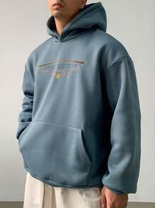 DAZY Sudadera con capucha de ajuste holgado y manga larga con estampado de letras para hombres, informal para otoño